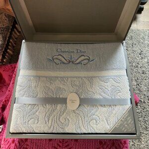 Christian Dior Vintage Towel Blanket Light Baby Blue New in Box